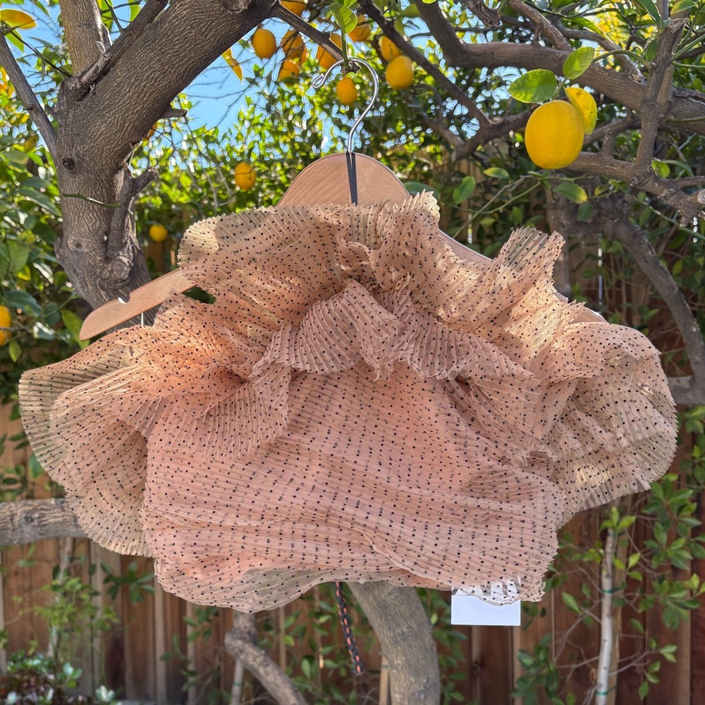 NWT Zara tan and black Polka Dot Beige ruffle halter crop top